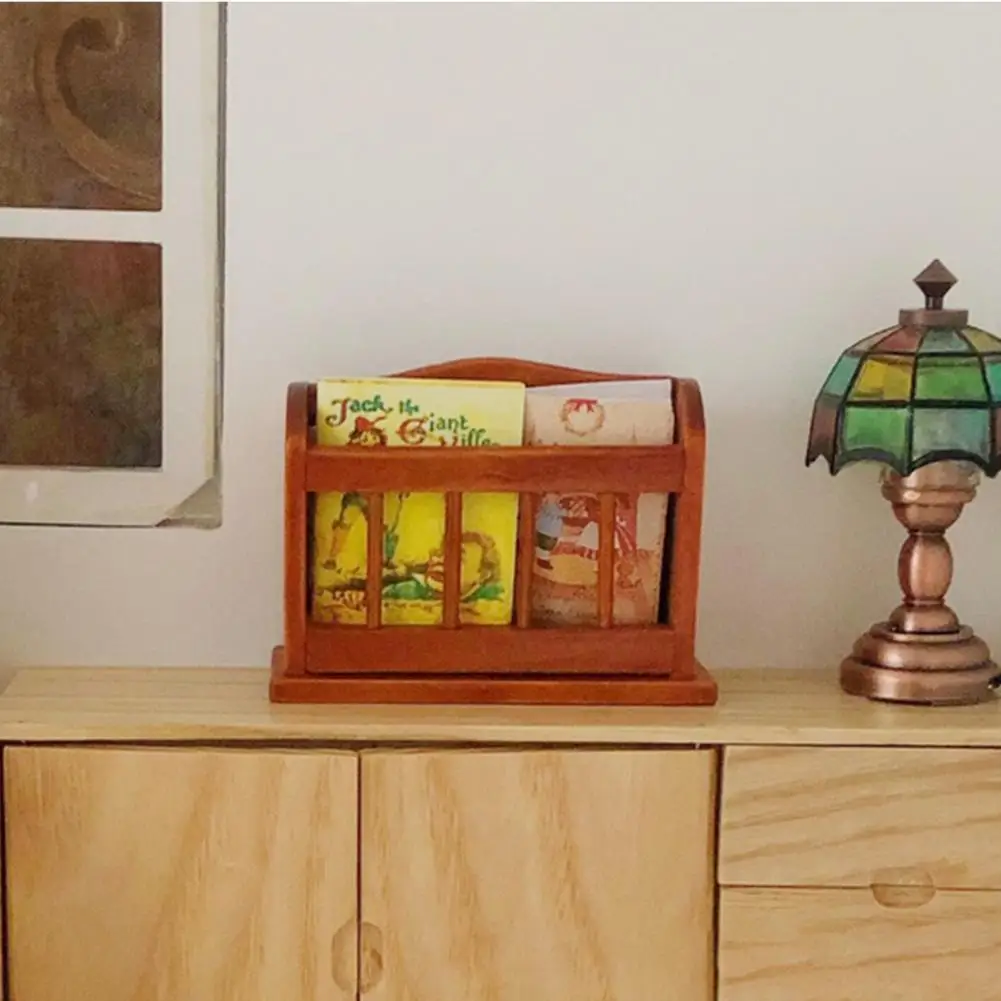 

1:12 Miniature Dollhouse 3D Wooden Furniture Simulation Miniature Accessories Newspaper Magazines Rack Cabinet for Children