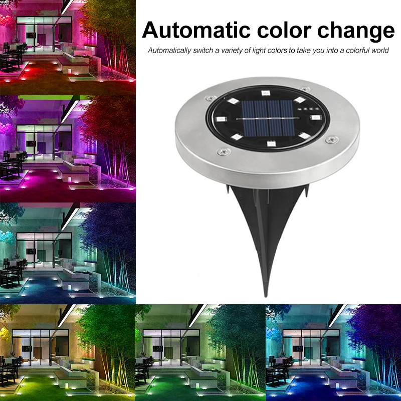 

8 Led Solar Garden Lights RGB Solar Disk Lights Outdoor Waterproof Garden Landscape Lighting For Pathway Yard Walkway Patio Lawn