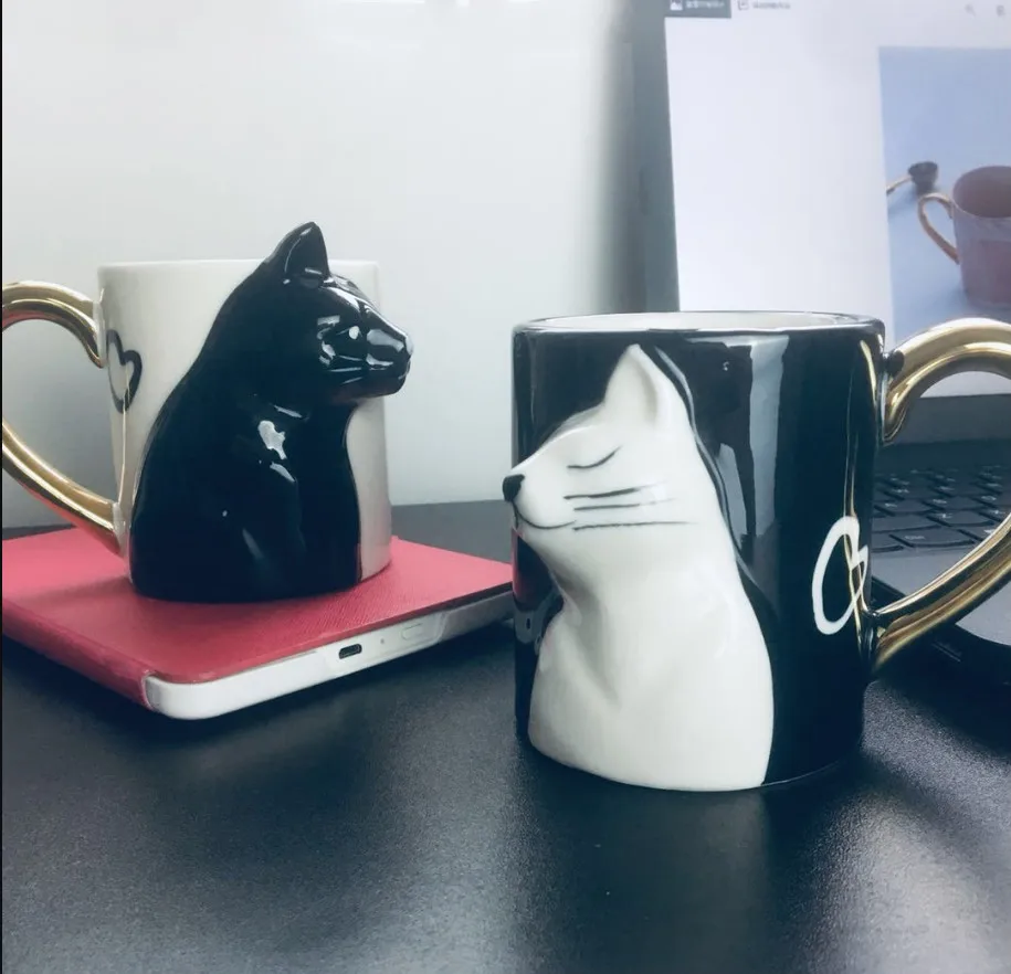 2 шт кофейная кружка ручной работы Kiss Cat, забавный чайный керамический набор чашек для жениха и невесты, подходящий подарок для помолвки и свадьбы