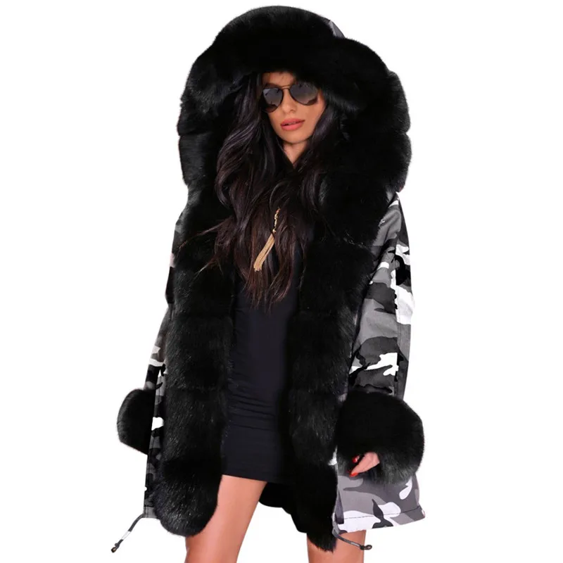 WZ6199Black Осенне-зимняя женская куртка с капюшоном, пальто, женская теплая утепленная верхняя одежда, топы, повседневные Длинные куртки с меховым воротником и длинным рукавом - Цвет: WZ6199Black