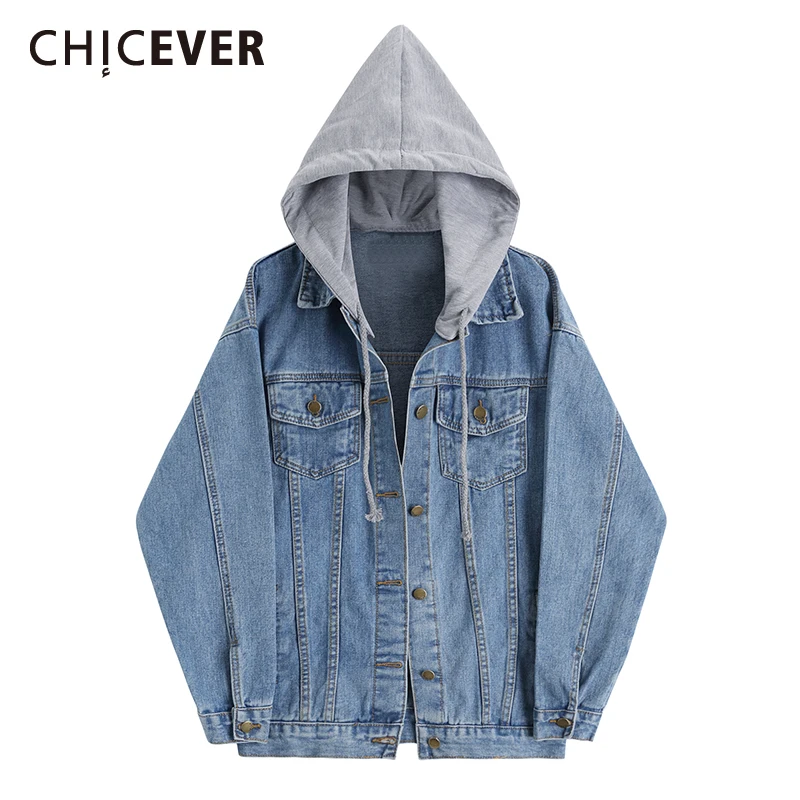 

CHICEVER повседневные Свободные Лоскутные цветные блоки с капюшоном с длинным рукавом модные темпераментные пальто для женщин стиль 2021