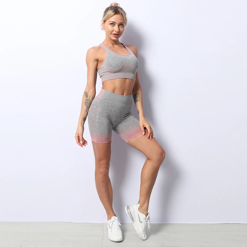 

Exquisite Women Seamless Yoga Sport Suit 2PC Push Up Bra With Workout Slim Shorts Butt Lifting Conjuntos Deportivos Para Mujer
