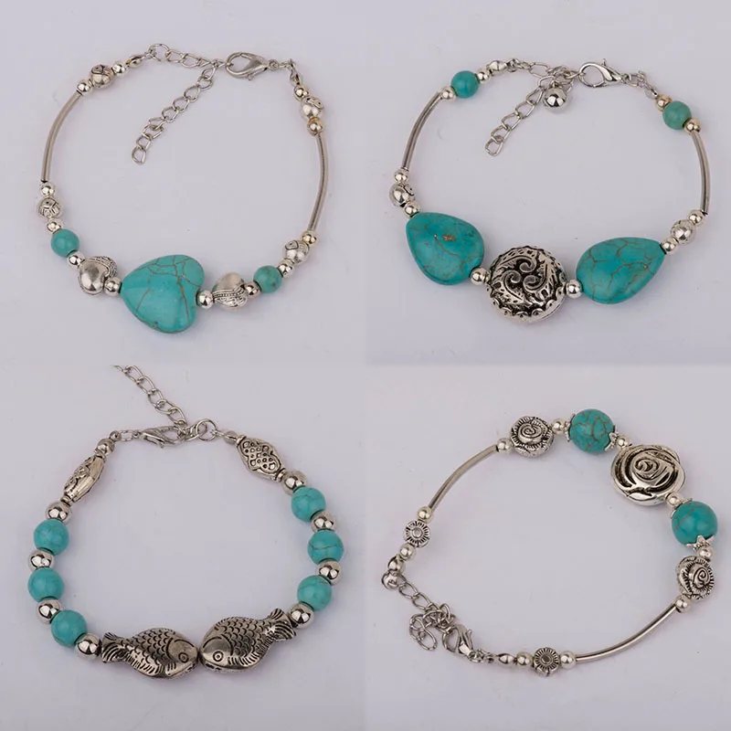 Женский браслет в богемном стиле с синим камнем регулируемое Цветочное сердце