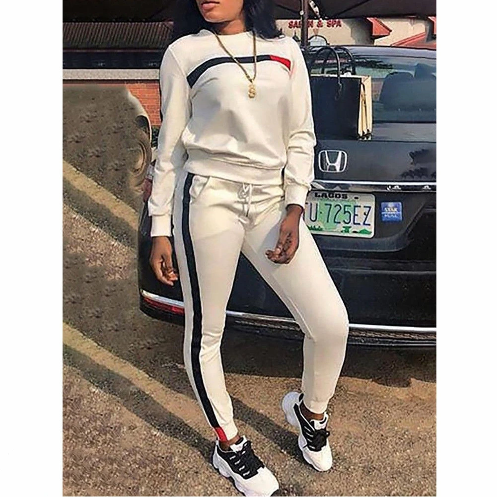 Женский Повседневный Спортивный костюм в полоску комплект из 2 предметов: