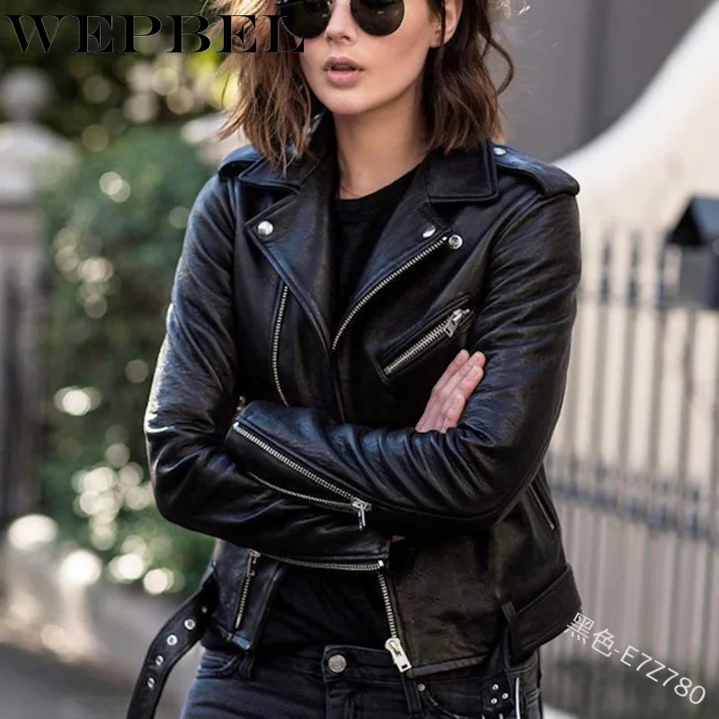 

Mandylandy PU Leather Jacket Coat Slim Women Leather Jacket Motorcycle Zipper Long Sleeve Jackets