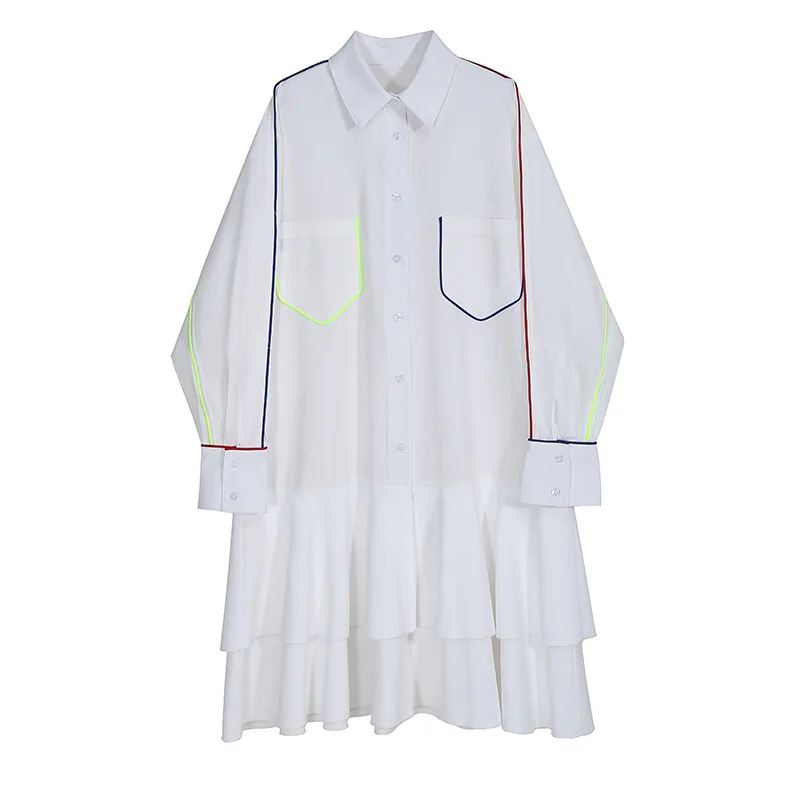 

Simple Fashion Casual Loose Chiffon Blouse Dresses for Women Eleagnt Office Lady One Piece Fresh Ruffles Vestidos 2021 Sprin New