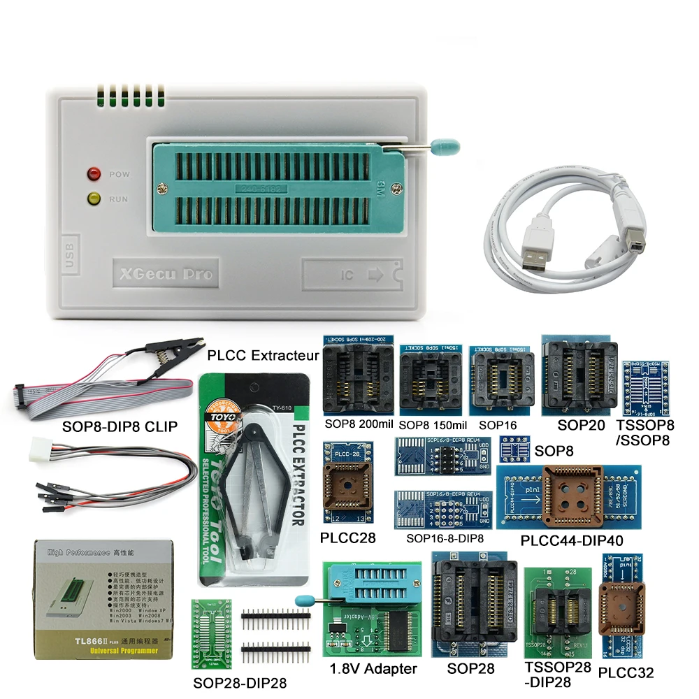 XGECU 100% оригинальный новый TL866II Plus Универсальный программатор Minipro + 17 адаптеров