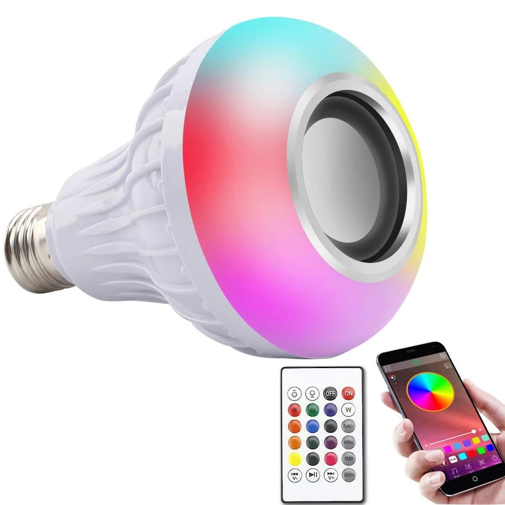 

E27 Smart RGBW Wireless Bluetooth Speaker Bulb 220V 12W RGB LED Lamp Light Music Player Dimmable Audio 24 Keys Remote Controller