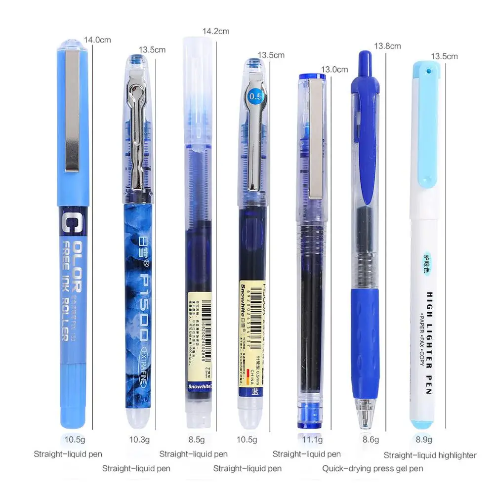 7pcs blue 6 штук товара или на сумму 7 шт./компл. цельнолитой, капиллярная трубка большой Ёмкость гелевая ручка 0,5 мм быстросохнущие прямая ручка цифровым пером для школы - Цвет: 7pcs blue