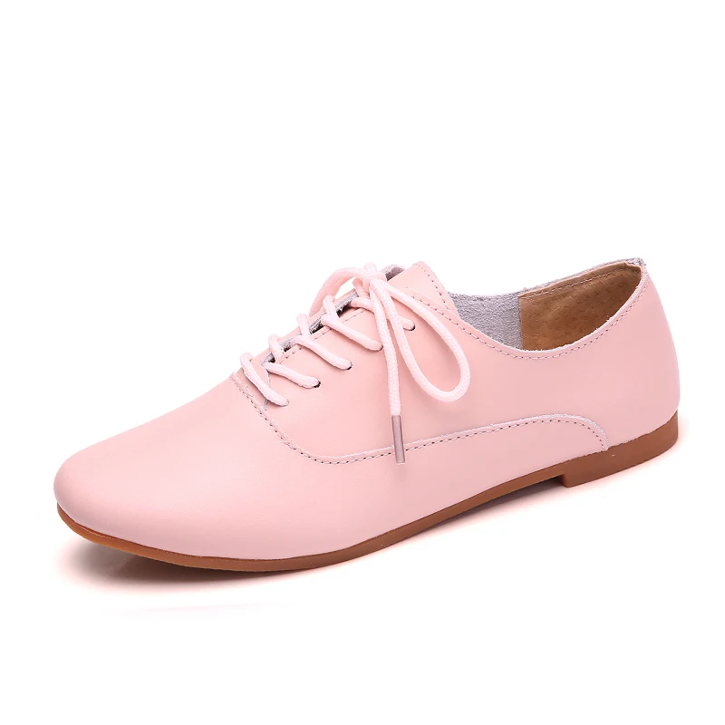 051 Pink STQ; коллекция года; осенние женские туфли-оксфорды; балетки на плоской подошве; женская обувь из натуральной кожи; мокасины; лоферы на шнуровке; белые туфли; 051 - Цвет: 051 Pink