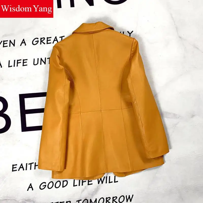 Spring Autumn Real Sheepskin Genuine Leather Suits Coat Yelloe Womens Outerwear Korean Suit Ladies Overcoat Gothic Coats Clothes