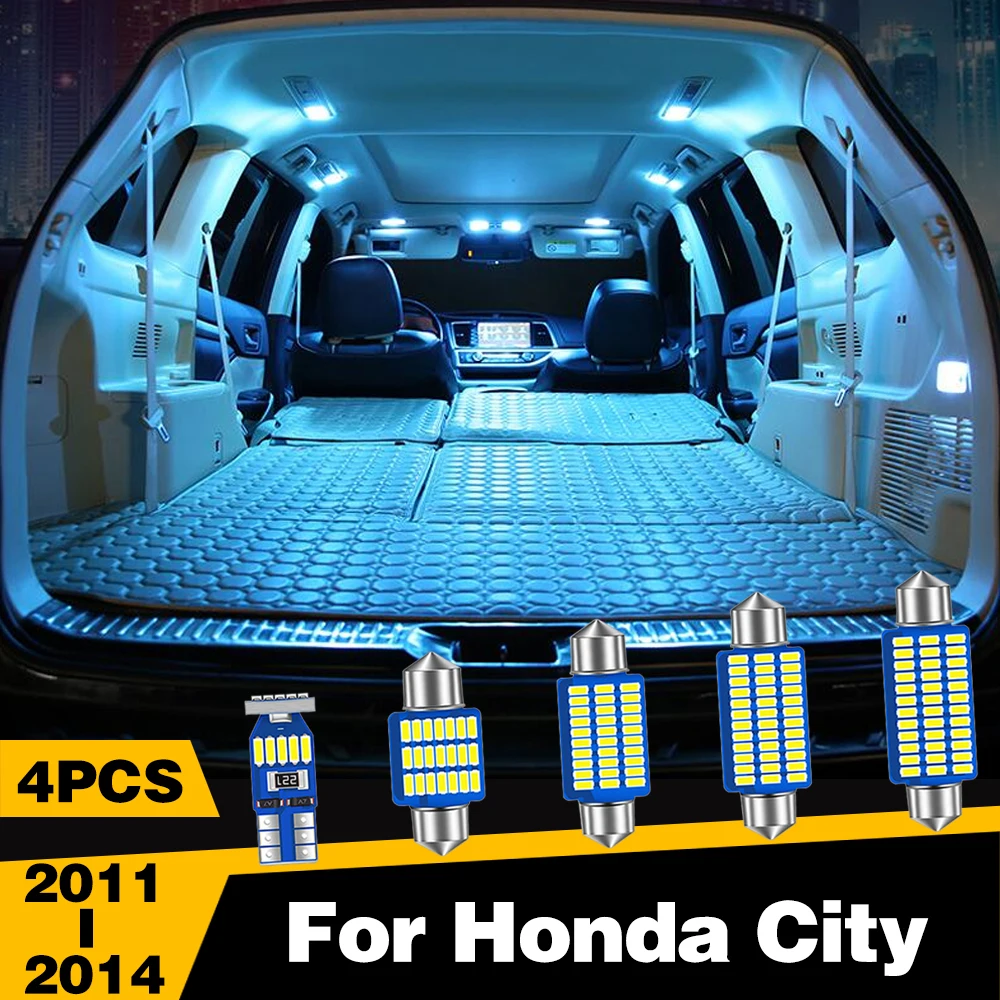 

4 шт., Автомобильные светодиодные лампы для салона Honda City 2011 2012 2013 2014