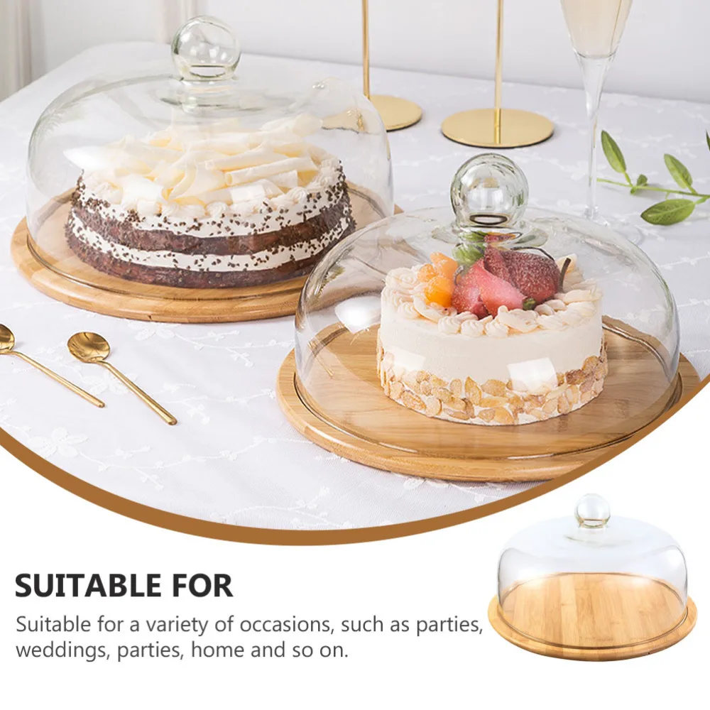 

1 Set Household Plate Pastry Plate Convenient Snack Tray with Glass Cover (Wood)