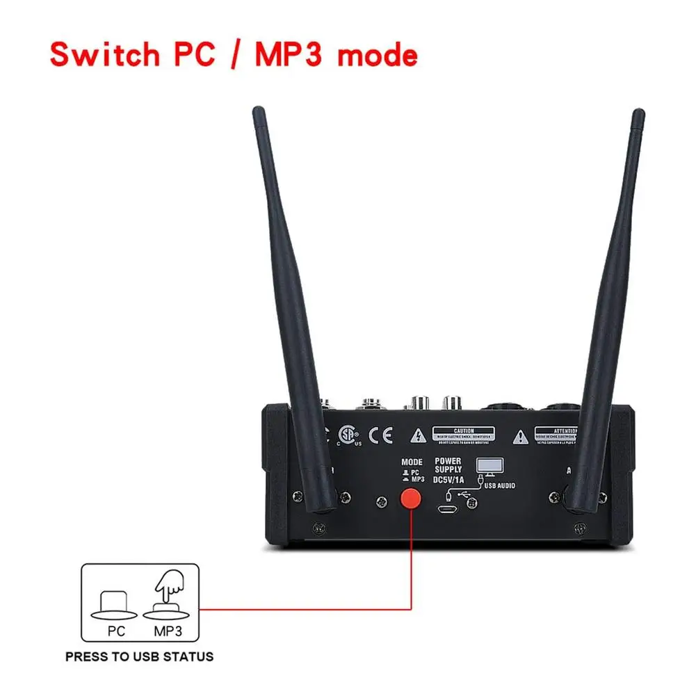 Беспроводной 4 канальный аудиомикшер Портативная звуковая микшерная консоль с USB