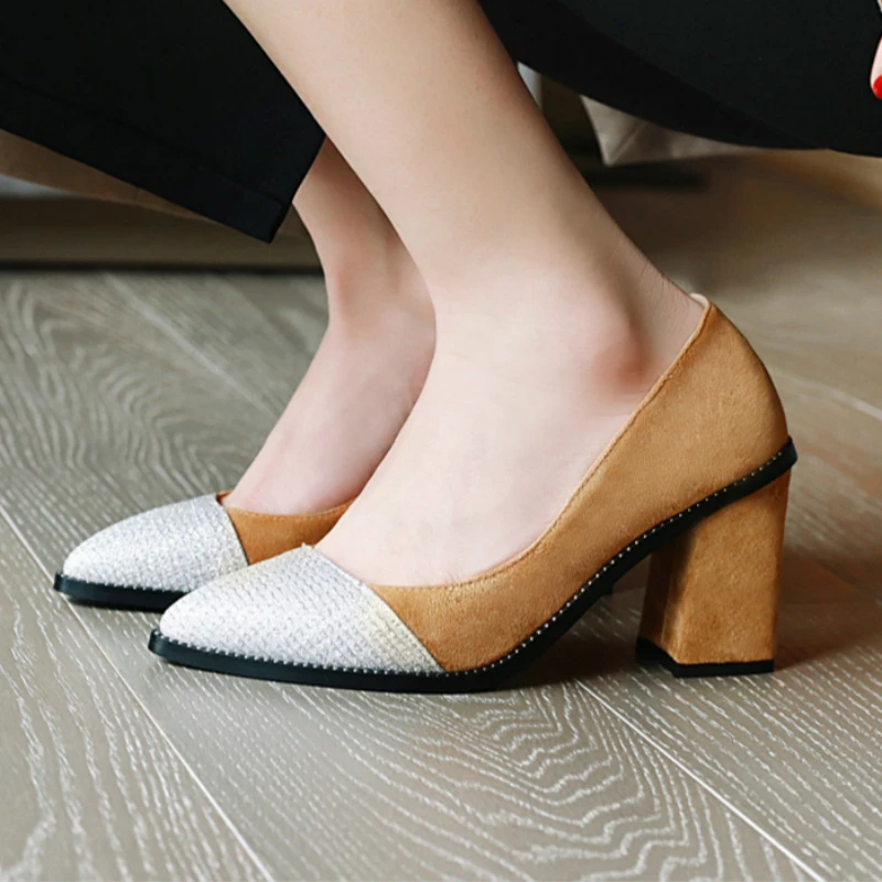 Classic Women Heels Shoes Elegant Pumps Fashion Suede Heeled Woman Office Party Large Size 34- 45 46 47 | Обувь