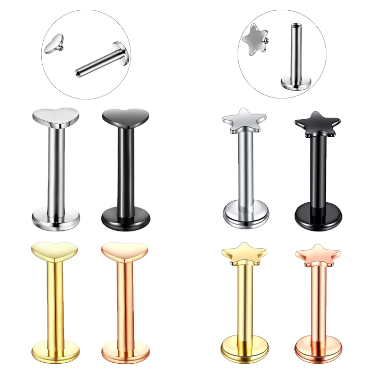 

1Pc 16G Labret Lip Piercing Stainless Steel Heart/Star Shaped Lip Ring Cartilage Earring Tragus Helix Piercing for Body Jewelry