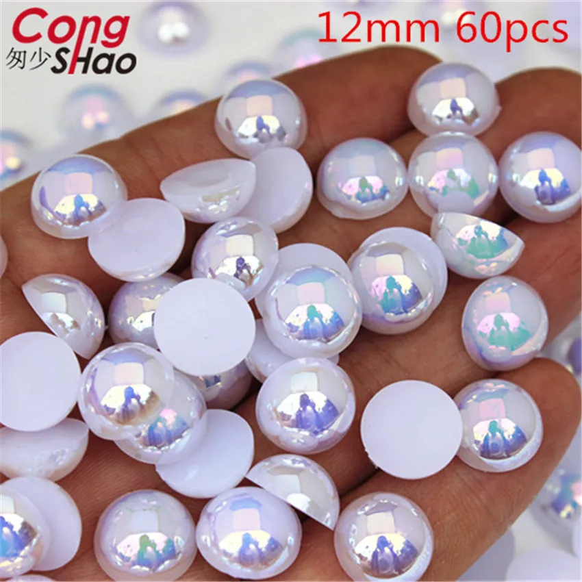 Mix Size AB Color Flatback Half Round Pearl Craft ABS Imitation Pearl Acrylic Rhinestones Scrapbook Beads 3D Non HotFix Nail Art images - 6