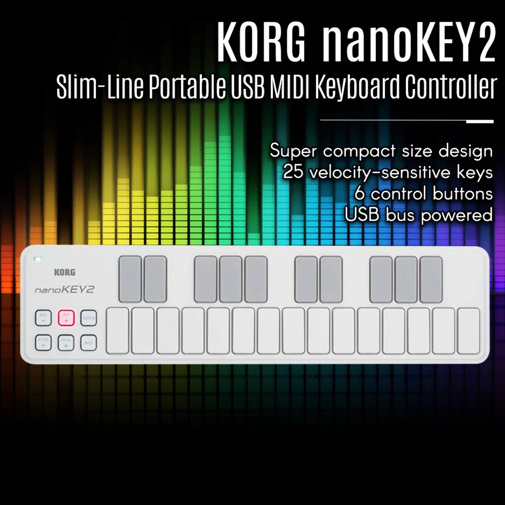 Портативная тонкая USB-клавиатура KORG nanoKEY2 25 клавиш 2 цвета на выбор | Спорт и