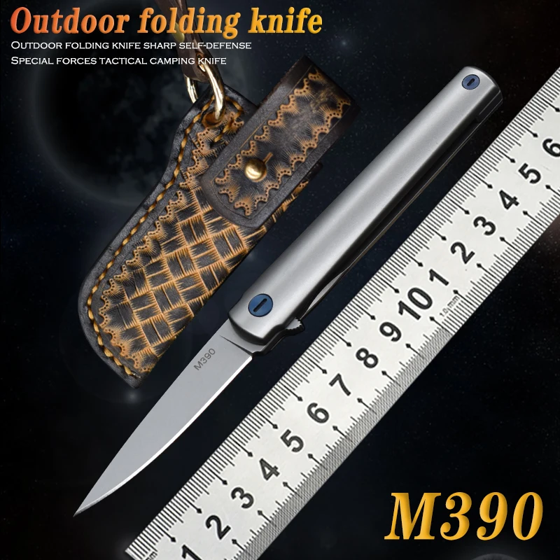 

M390 blade TC4 titanium alloy folding knife portable rescue sharp self-defense outdoor camping survival hunting EDC fruit knife