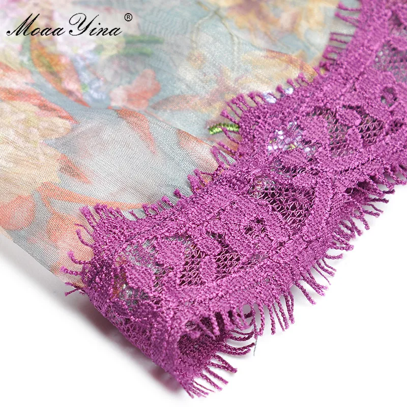 Модное дизайнерское платье MoaaYina летнее женское с воротником-стойкой оборками и