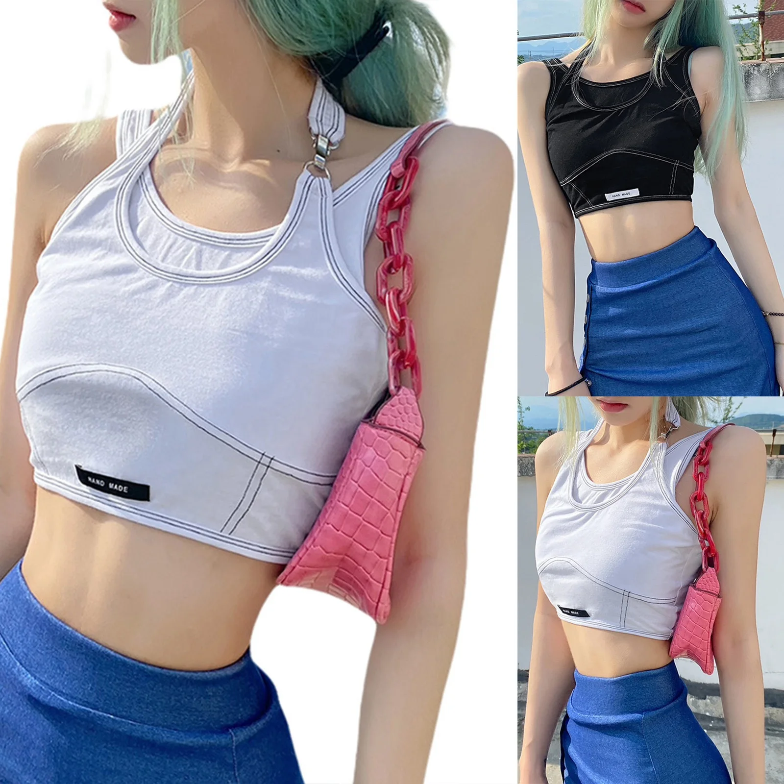 

Пикантная облегающая однотонная майка на бретельках без рукавов, Женский Ультра короткий облегающий жилет на пуговицах