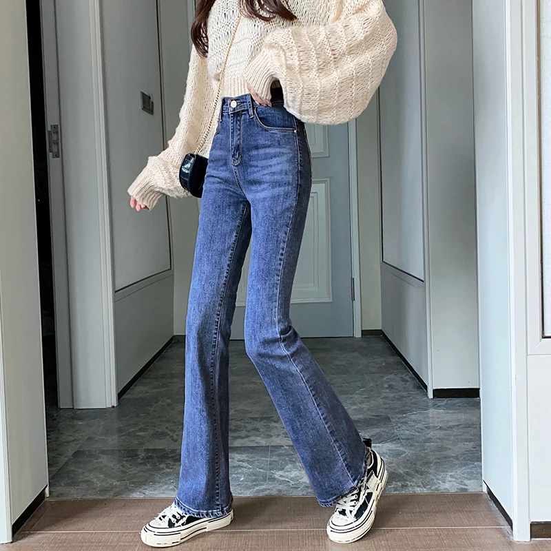 

New Year han edition of tall waist fall paragraph show thin elastic jeans female micro loudspeaker mop pants long boom