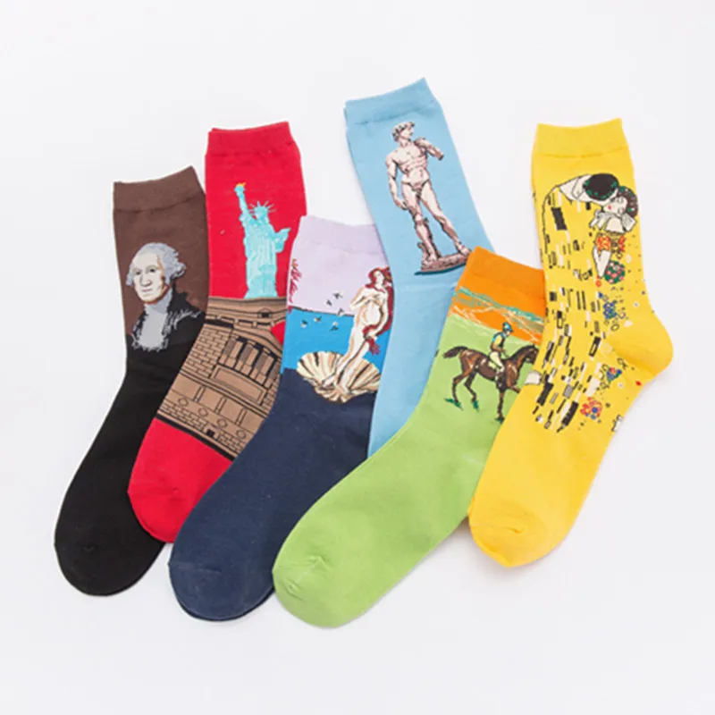 1 пара мужские хлопковые носки с принтом Ван Гога | Мужская одежда