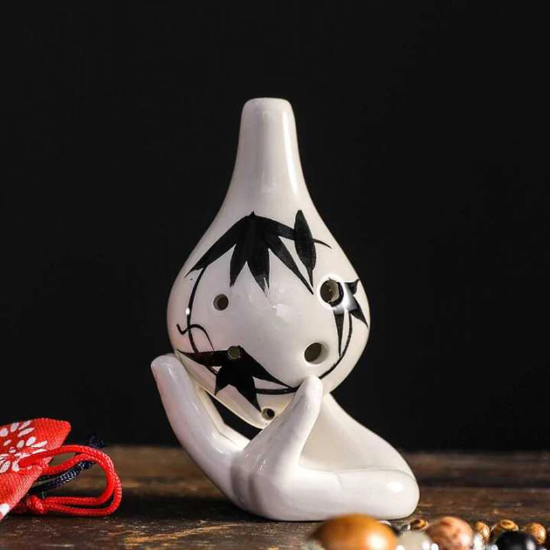 black Ocarina 6 отверстий керамический окарина бамбуковые листья узор AC ключ Музыкальный инструмент для начинающих обучения JT-Прямая поставка - Цвет: black