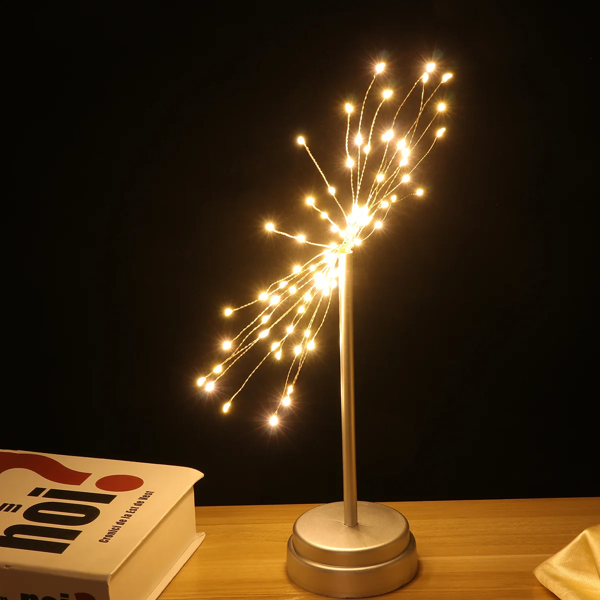 

2pcs 96 LED Firework Copper Wire Lights Table Lamp Night Light for Home Party Wedding Decoration (Bronze Base, Warm White