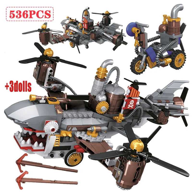 536 шт. эпоха паровых машин серии Акула дирижабль строительные блоки город военно