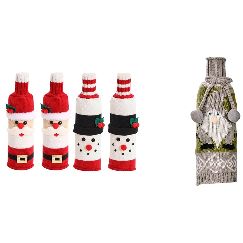 

5 Pcs Cute Christmas Sweater Wine Bottle Cover, Reusable Wine Bottle Cover, 1 Pcs 25 X 10Cm & 4 Pcs 32 X 12Cm