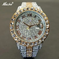missfox hip hop men watches brand luxury roman ice out automatic date male wristwatch full diamond waterproof luminous watch new