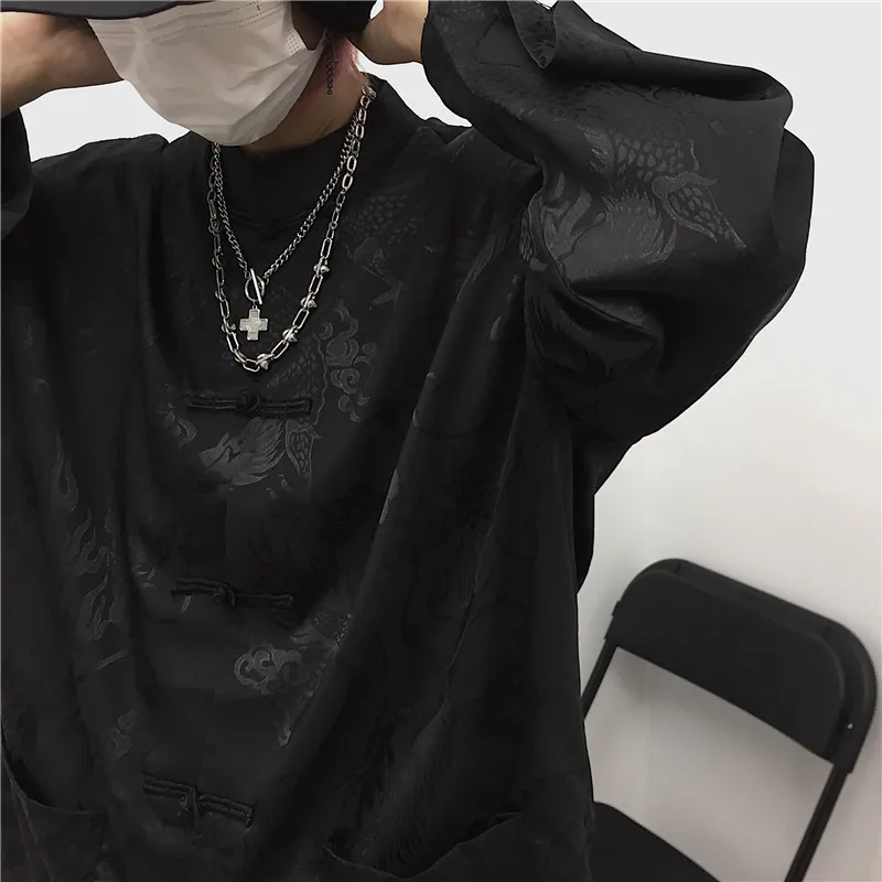 

Autumn 2021 Homemade Retro Design Sense Niche Loose Collar Japanese Plate Buckle Coat