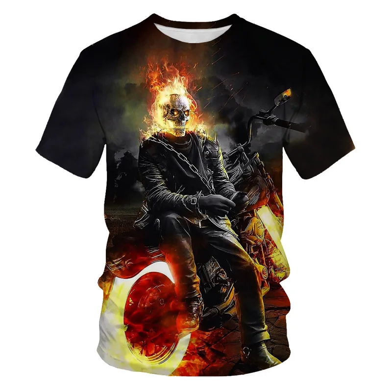 

2021 new trend cartoon anime skull 3D digital printing men's round neck top short sleeve T-shirt