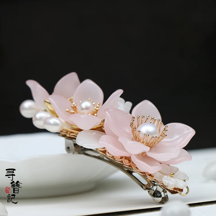 Аксессуары для волос Hanfu в старинном стиле жемчужная кисточка цветок шпилька шаг