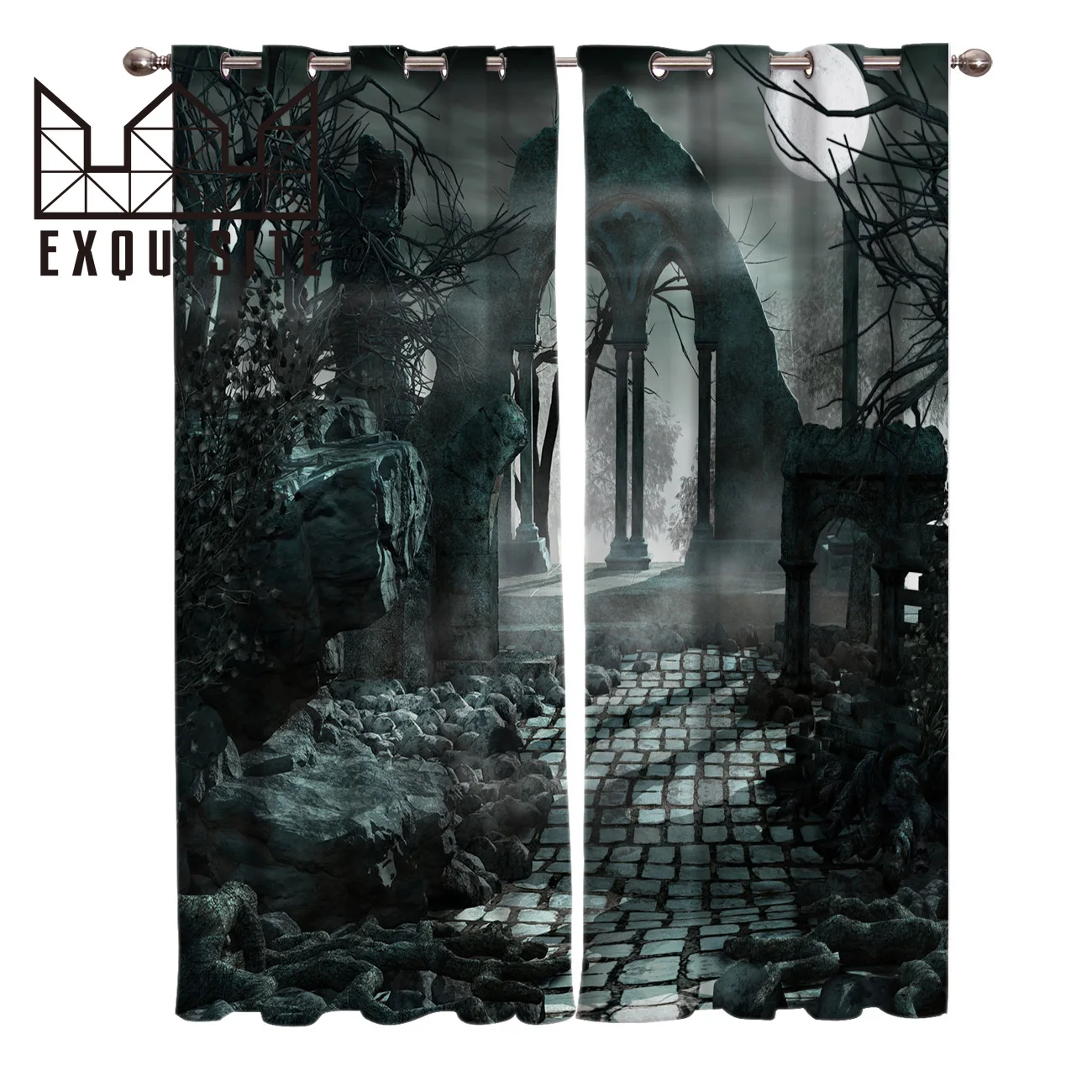 Изысканный дом Хэллоуин Готическая архитектура ужас Ночь Черные комнатные шторы
