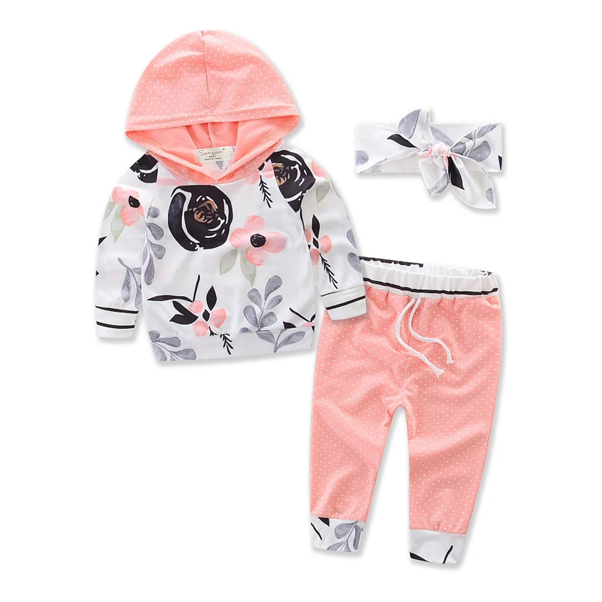 3pcs Toddler Kids Baby Girls Clothes Set Long Sleeve Hoodie Shirt Sweatshirt Tops+Pants Outfit 0-3Y