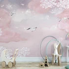 Фотообои на заказ скандинавские Ins ручная роспись фантазия розовые облака романтический цветок вишни фон для детской комнаты обои