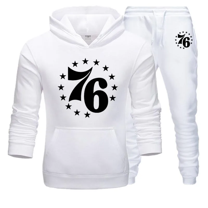 White Sets Спортивный костюм для мужчин, комплект из 2 предметов, 76 Звездный принт, мужская спортивная одежда, толстовки с капюшоном, Осень-зима, Брендовые мужские толстовки с капюшоном+ спортивные штаны, комплекты - Цвет: White Sets