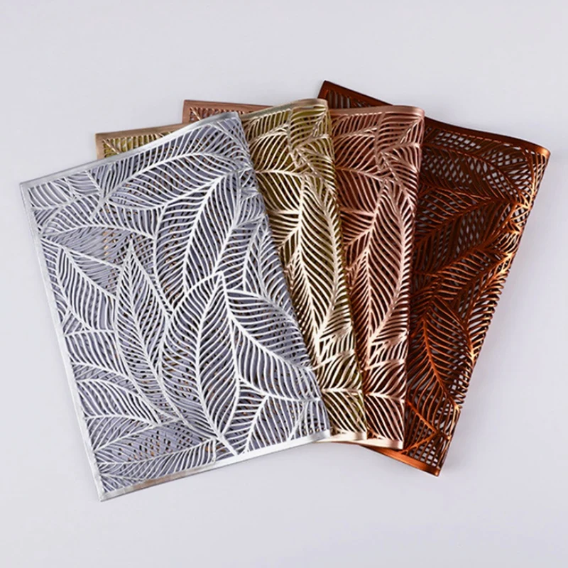 

Rectangular Placemats for Dining Table Hotel Restaurant Bronzing Coffee Placemat Home Kitchen Table Hollow Place Mats