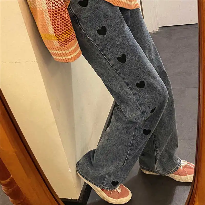 

Love Jeans for Women 2021 New Spring and Autumn High Waist Chic Versatile Slimming Loose Straight Pants Trendy Ins