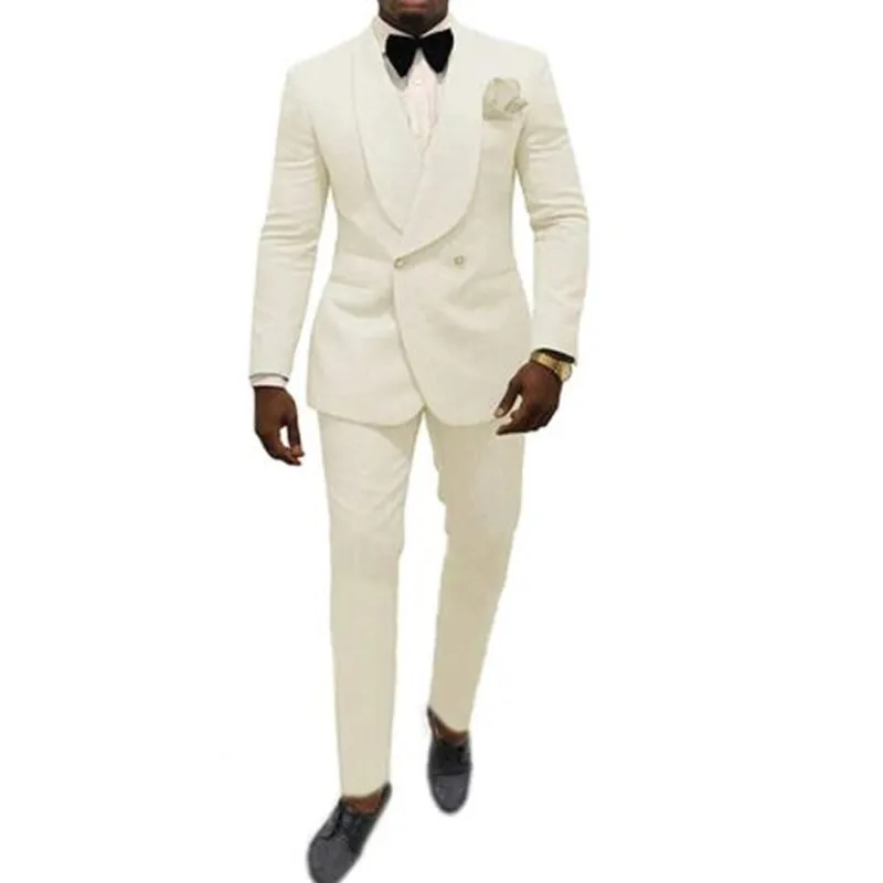 

Men's Patterned Suit Slim Fit 2 Pieces Champagne Double-breasted Groomsmen Tuxedos Blazers For Wedding(Blazer+Pants)