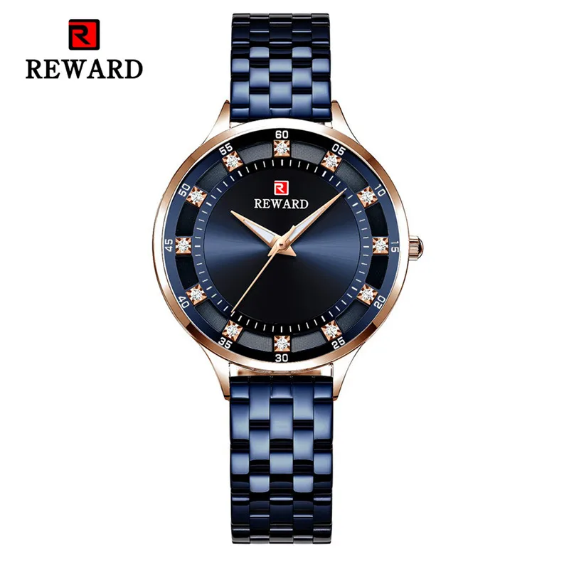 gold blue Часы для женщин класса люкс, брендовые, стальные, модные, женские кварцевые часы, Relogio Feminino Montre Femme, часы с алмазами - Цвет: gold blue