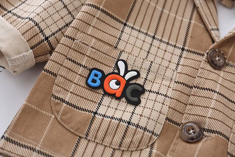 

2020 New Spring Children Kids Formal Cotton Gentleman bow Casual Boys plaid suit T-Shirt Pants 3pcs/sets Infant Suit Clothes set