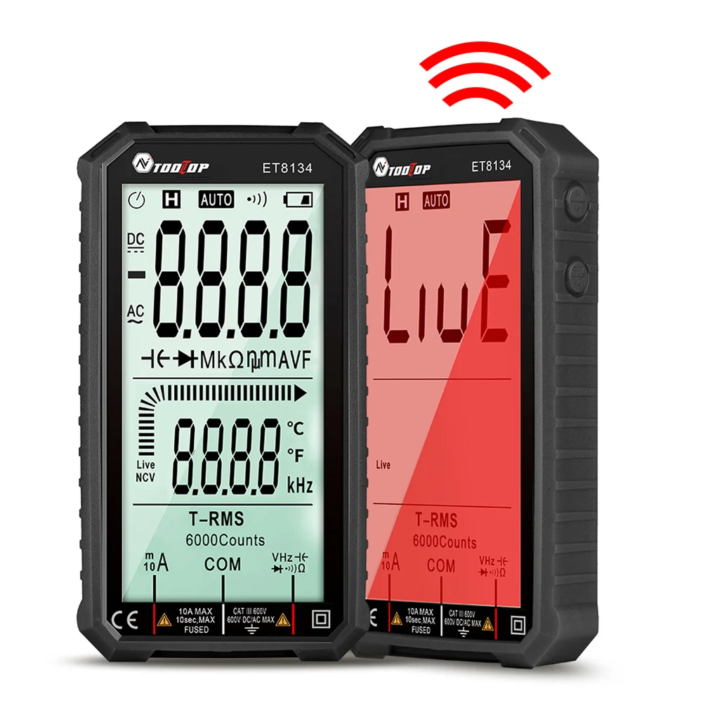 

ET8134 NCV Digital Multimeter LCD Backlight Auto Range 6000 Count AC DC Voltmeter Ammeter Ohm Voltage Tester Capacitance Meter