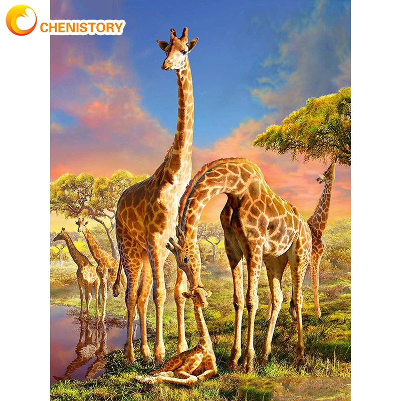 

CHENISTORY Frame Painting By Numbers For Adults Giraffe Drawing Coloring By Numbers Animals Handmade Acrylic Paint Home Decor