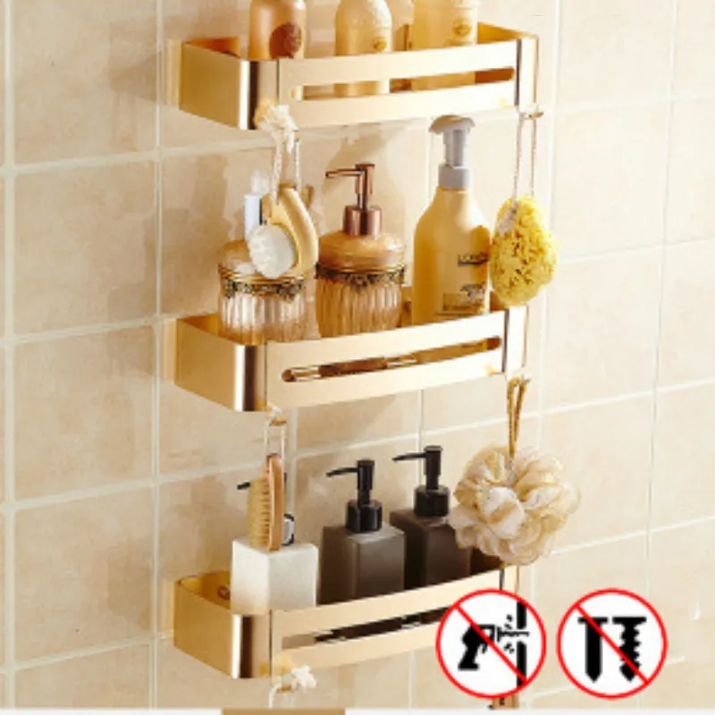 Угловая полка для ванной комнаты золотистая черная серебристая настенная