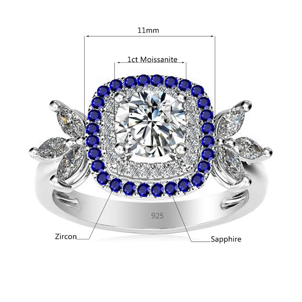 

Silver Chakra Moissanite Ring For Women Sterling Silver Rings Sapphire Zircon Flower Edge Weding Engagement Luxury Jewelry Gift