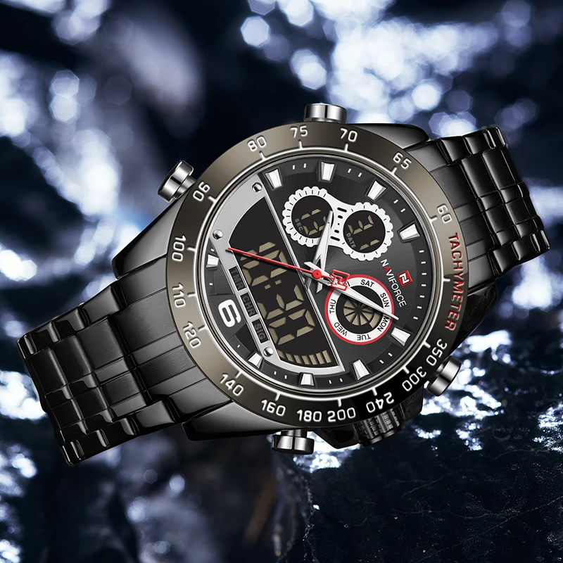 Часы наручные NAVIFORCE мужские с двойным дисплеем модные роскошные деловые