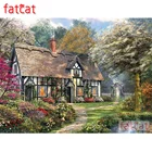 Алмазная 5d картина FATCAT для творчества, садовый коттедж, полноразмерная круглая вышивка, ландшафтное украшение для дома, AE2327